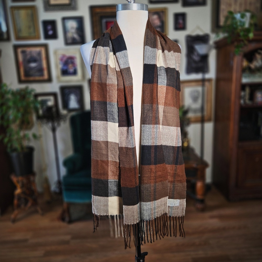 Scarf Brown Plaid Cashmere-Feel Acrylic Soft Winter Neckwear‎ Fringe Wrap Unisex